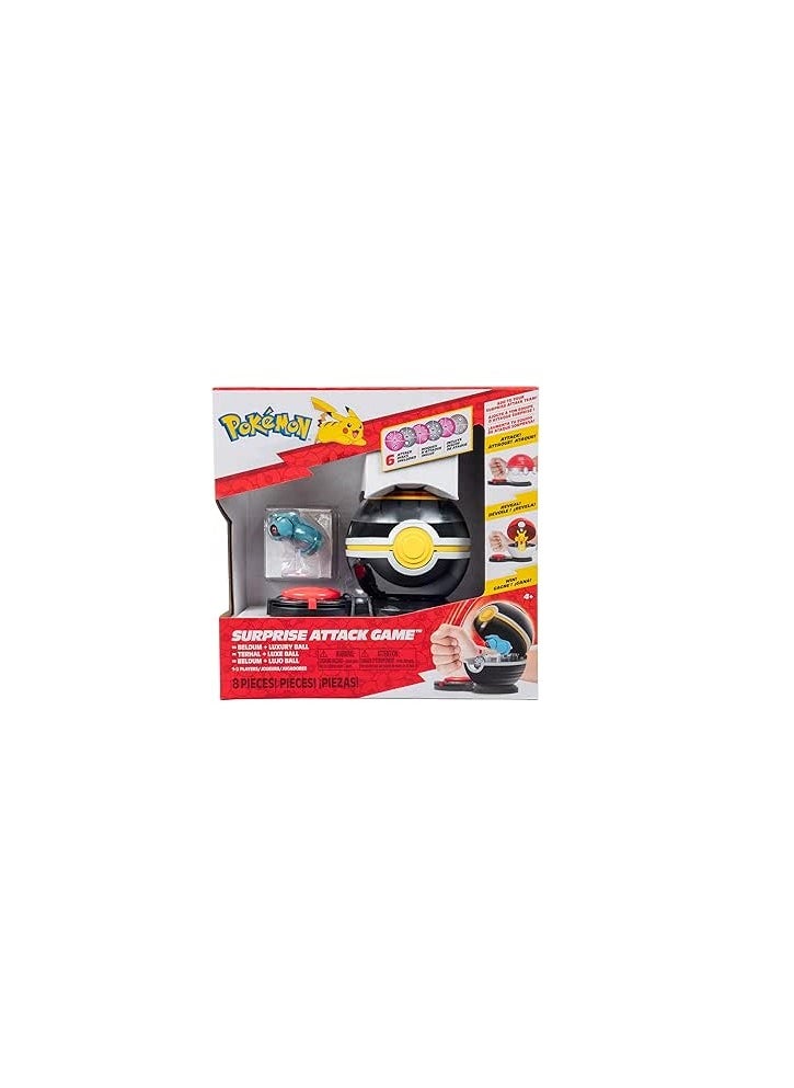 Jazwares - POKEMON SURPRISE ATTACK GAME - BELDUM & LUXURY BALL - 6 ATTACK DISKS 2724 - Image 1