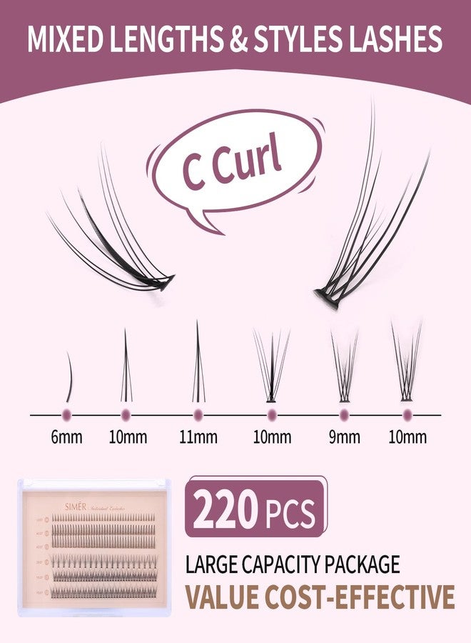 SIMER Individual Lashes 220 Clusters Eyelashes Extensions 4 Types Natural Fairy Manga Lashes 6-11mm Mixed Lashes Clusters DIY at Home (A Type & Fishtail & Fairy & Bottom Lashes) - Image 4