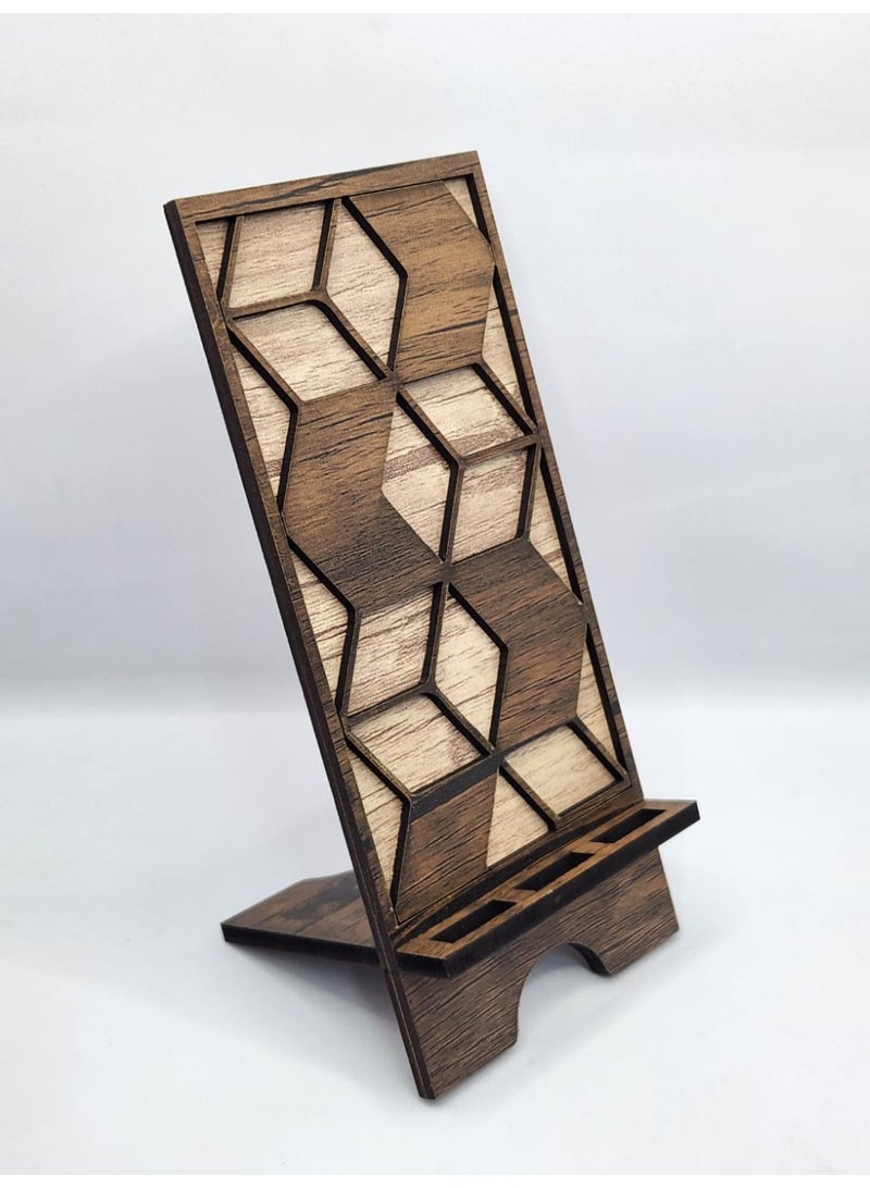 Kipfy Wooden Geometric Phone Stand – Modern Rustic Desk Holder for Mobile Phones Mobile Holder, Desk Display & Charging Dock  Mobile phone stand – suitable for watching videos, video calls, or hands-free use - Image 1