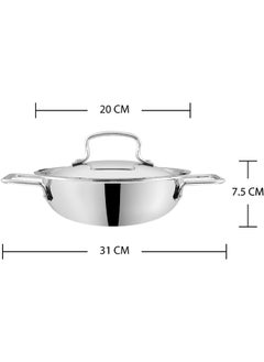 VINOD VINOD PLATINUM TRIPLY STAINLESS STEEL EXTRA DEEP KADAI/KADHAI WITH STAINLESS STEEL LID - 1.5 LITRES (20 CM), VTK020, COOKING POT, FRYPAN, CASSEROLE  - Image 4