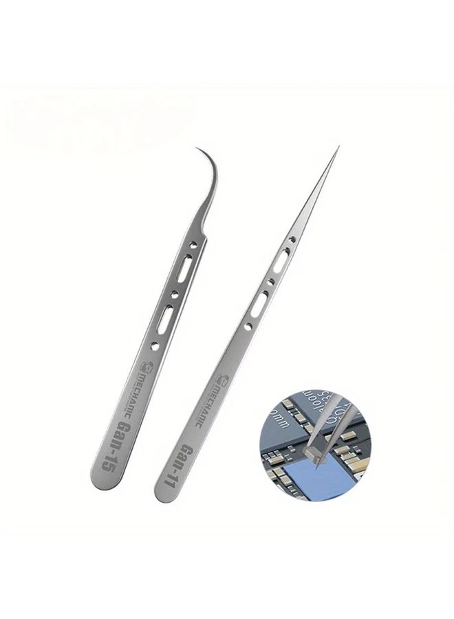 GAN 11 Extra Hard Non Magnetic Tweezers For Phone Repair High Precision Electronic Jump Wire Tool With Red And Blue Tips Durable Metallic Body For Curling And Bending No Power Required - Image 1