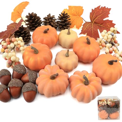 Ghrdopy 22 PCS Pumpkin Decor - Fall Decorations Plastic Pumpkins for Autumn Decorating Kit Halloween Thanksgiving Party Supplies - Image 1
