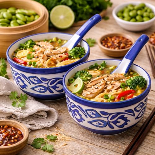 Kunhar Ceramic Serving Bowls – 260 ML, 2 Pieces with 2 Spoon, Blue Luster - Image 1