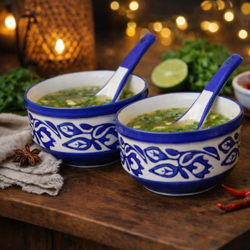 Kunhar Ceramic Serving Bowls – 260 ML, 2 Pieces with 2 Spoon, Blue Luster - Image 3