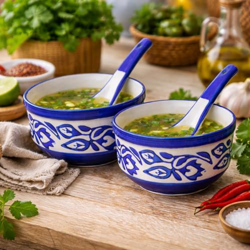Kunhar Ceramic Serving Bowls – 260 ML, 2 Pieces with 2 Spoon, Blue Luster - Image 2