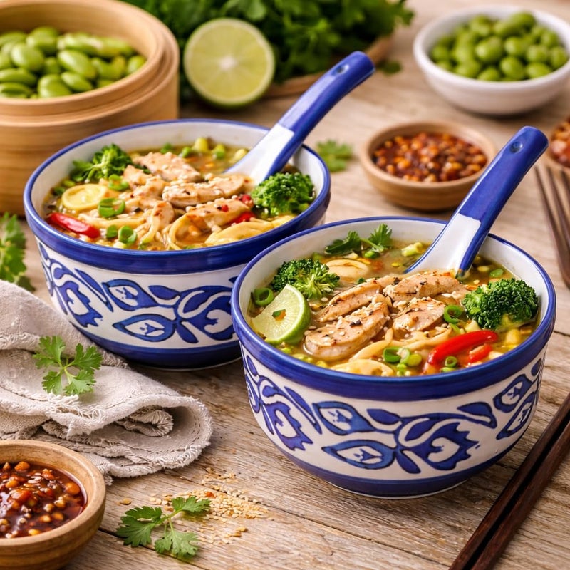 Kunhar Ceramic Serving Bowls – 260 ML, 2 Pieces with 2 Spoon, Blue Luster - Image 5