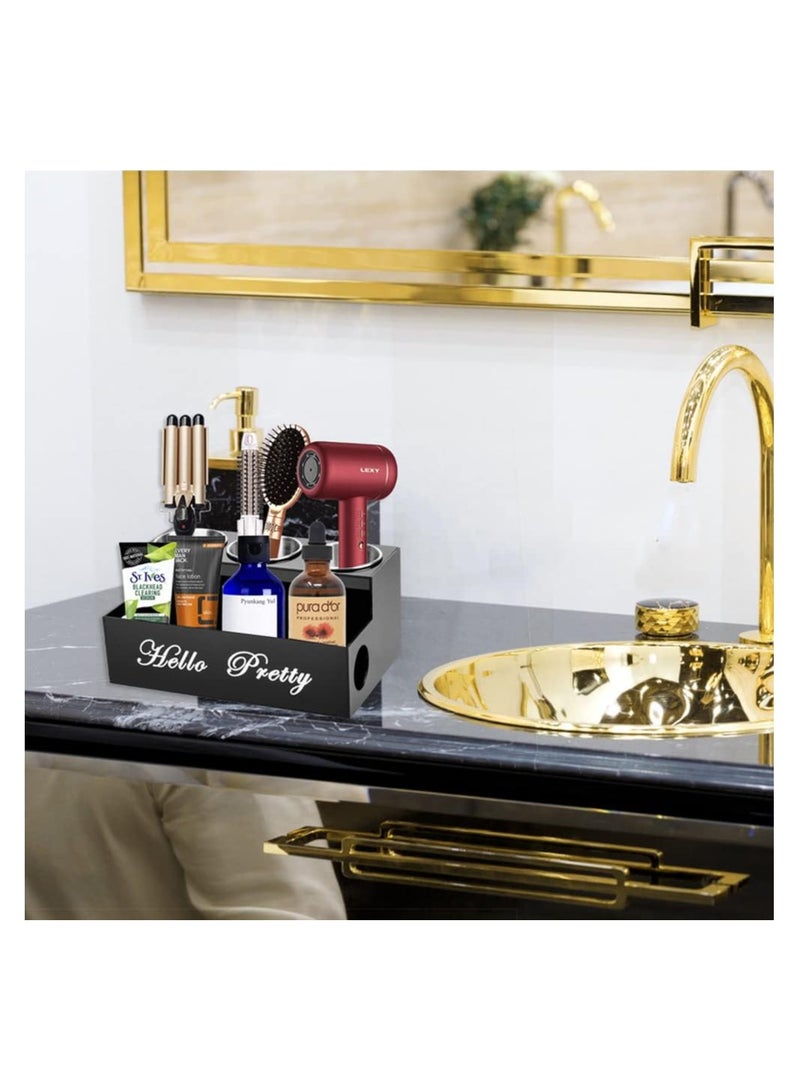Eworld Black Acrylic Hair Tools Organizer with 3 Stainless Steel Cups, Ultimate Solution for Stationery, Cosmetics, Toiletries and Vanity Accessories, Perfect for Home, Office, and Hotel. - Image 4