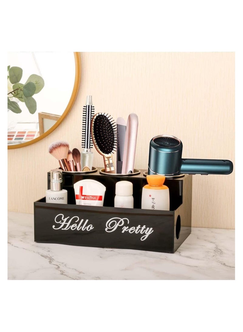 Eworld Black Acrylic Hair Tools Organizer with 3 Stainless Steel Cups, Ultimate Solution for Stationery, Cosmetics, Toiletries and Vanity Accessories, Perfect for Home, Office, and Hotel. - Image 5