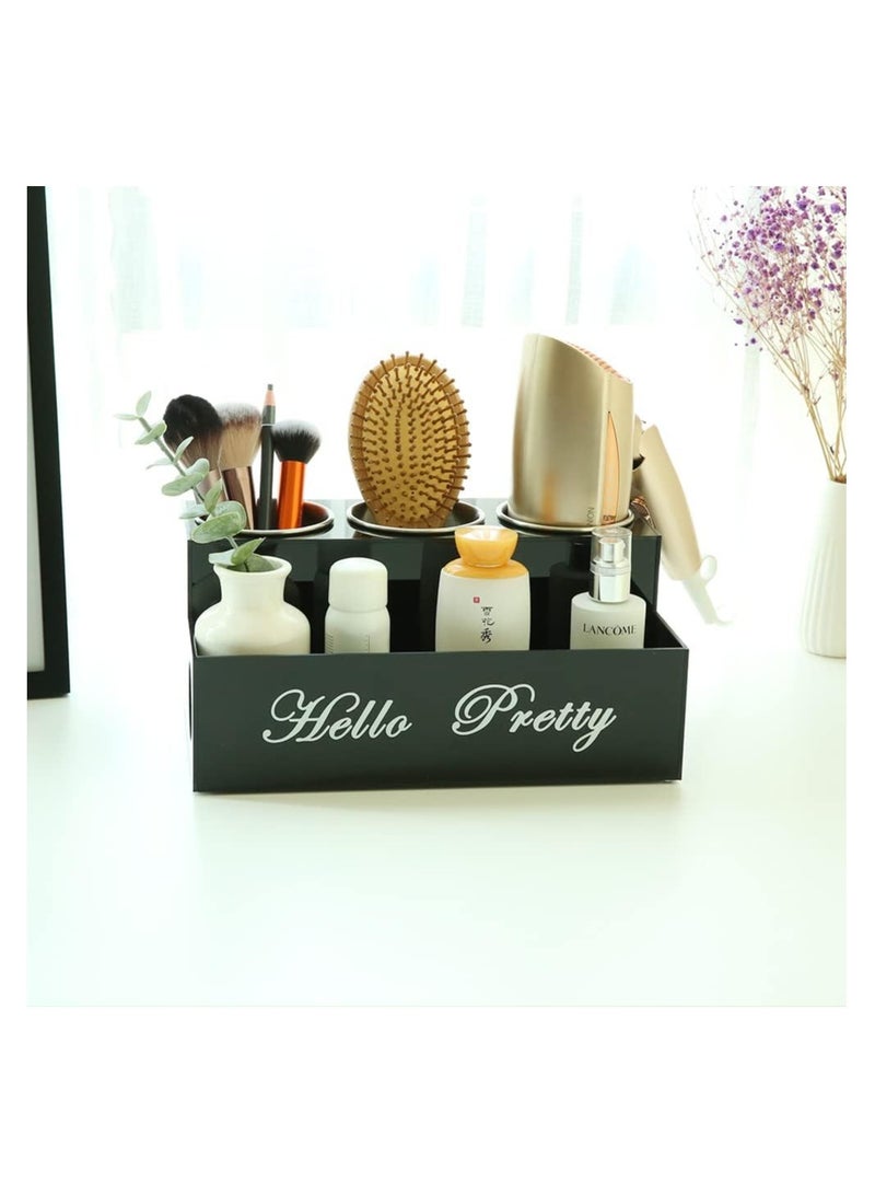 Eworld Black Acrylic Hair Tools Organizer with 3 Stainless Steel Cups, Ultimate Solution for Stationery, Cosmetics, Toiletries and Vanity Accessories, Perfect for Home, Office, and Hotel. - Image 3