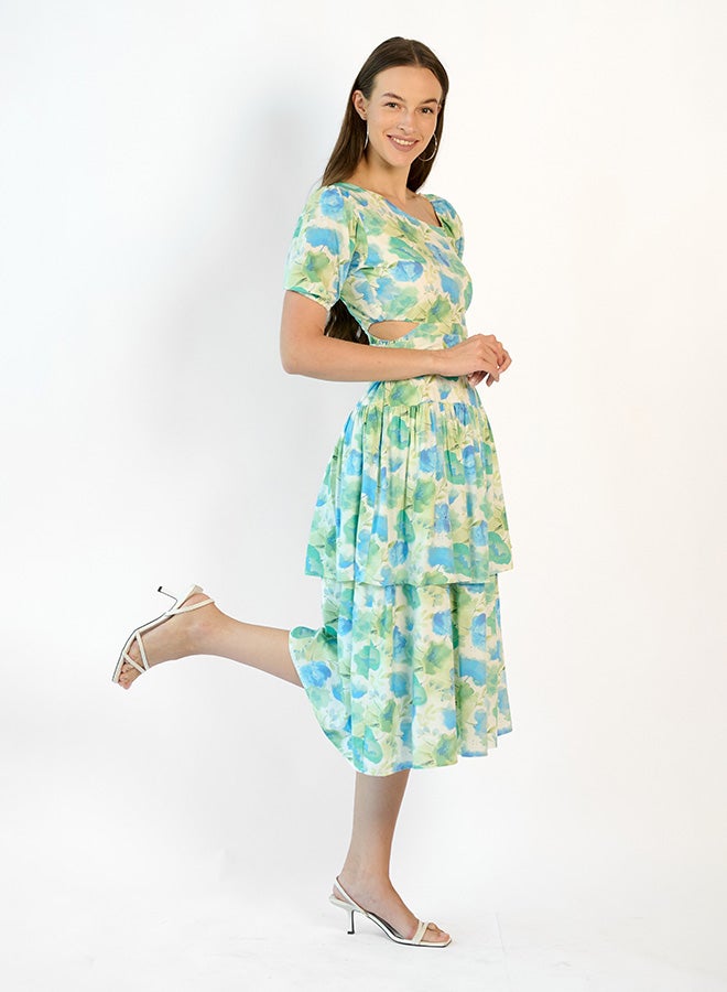 Virgio VIRGIO 100% Viscose Floral Tiered Cut Out Dress - Image 4