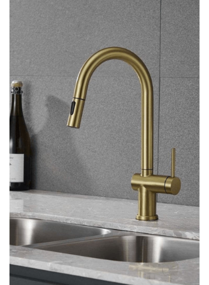 SUIZAK Kitchen Faucet with Pull Out Spray - SZF11804BG, Stainless Steel 304 Body & Handle, Brushed Gold Finish, Ceramic Cartridge (500K Cycles), 360° Rotation, Magnetic 2-Function Sprayer, Single Hole Installation - Image 2
