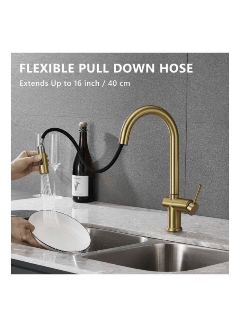 SUIZAK Kitchen Faucet with Pull Out Spray - SZF11804BG, Stainless Steel 304 Body & Handle, Brushed Gold Finish, Ceramic Cartridge (500K Cycles), 360° Rotation, Magnetic 2-Function Sprayer, Single Hole Installation - Image 3