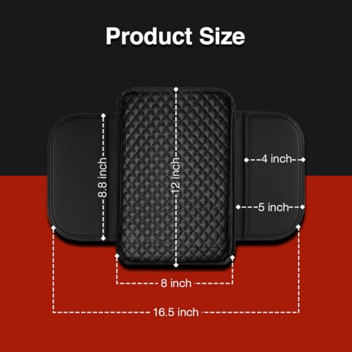 Lyrovo PU Leather Car Armrest Cushion Pad With Side Pockets, Universal Fit for All Car (Black) - Image 5