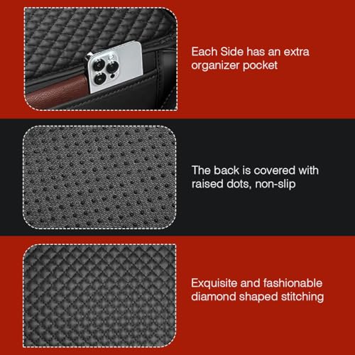 Lyrovo PU Leather Car Armrest Cushion Pad With Side Pockets, Universal Fit for All Car (Black) - Image 4