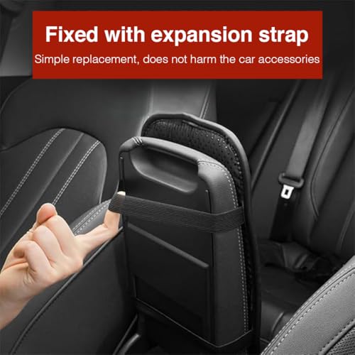 Lyrovo PU Leather Car Armrest Cushion Pad With Side Pockets, Universal Fit for All Car (Black) - Image 2