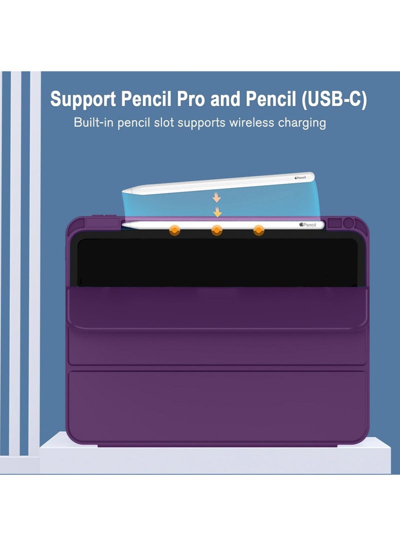 Wtech Apple iPad Air 13 5G 2024 13 inch / iPad Air 13 2025 Smart Flip Auto Awake/Auto Sleep Leather Texture with Pen Holder Case Cover - Eggplant Purple - Image 2