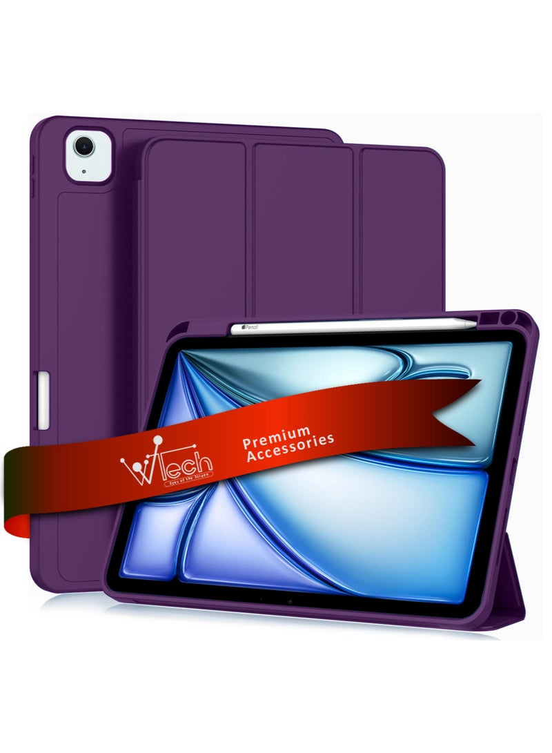 Wtech Apple iPad Air 13 5G 2024 13 inch / iPad Air 13 2025 Smart Flip Auto Awake/Auto Sleep Leather Texture with Pen Holder Case Cover - Eggplant Purple - Image 1