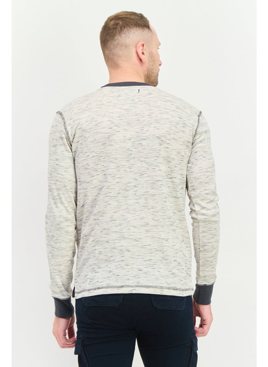 Company Eighty One - Men Crew Neck Chambray Long Sleeves Sweatshirt, Cream - Image 1