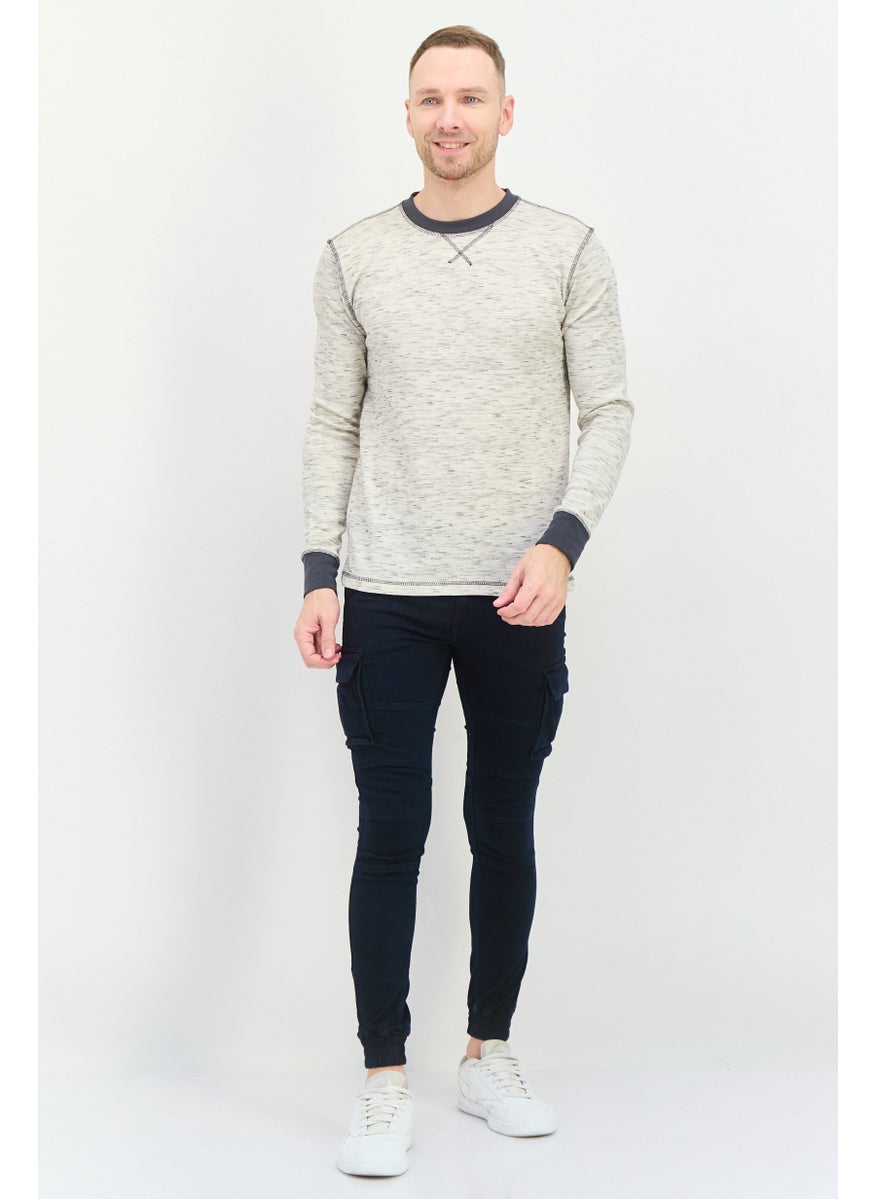 Company Eighty One - Men Crew Neck Chambray Long Sleeves Sweatshirt, Cream - Image 1