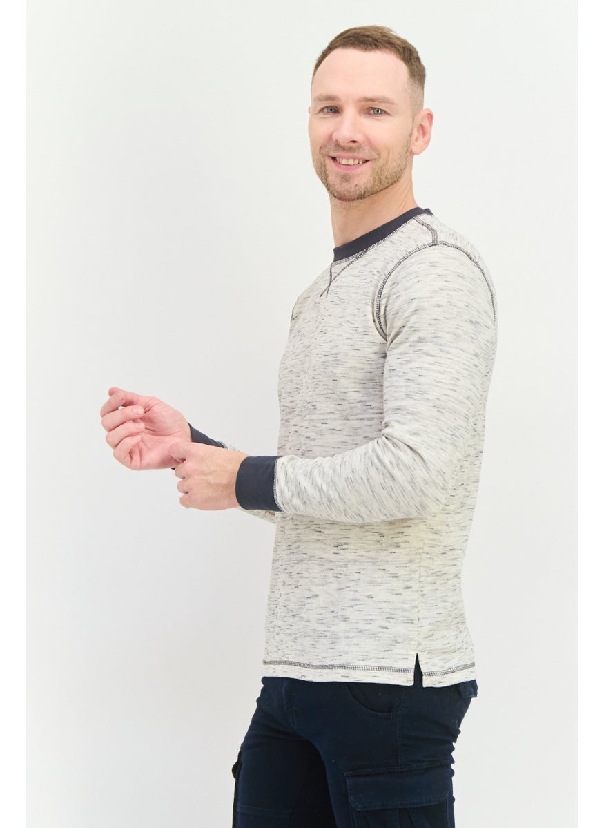 Company Eighty One - Men Crew Neck Chambray Long Sleeves Sweatshirt, Cream - Image 1
