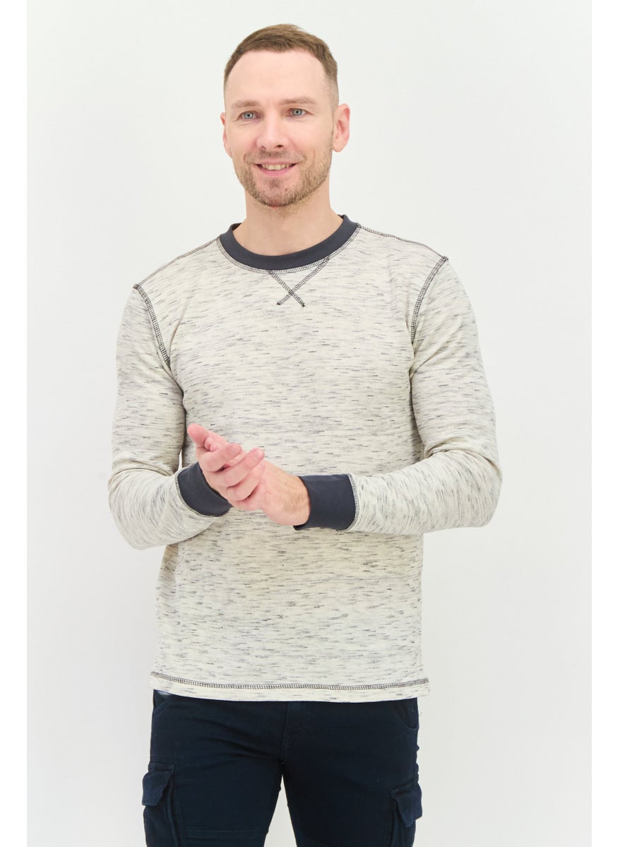 Company Eighty One - Men Crew Neck Chambray Long Sleeves Sweatshirt, Cream - Image 1