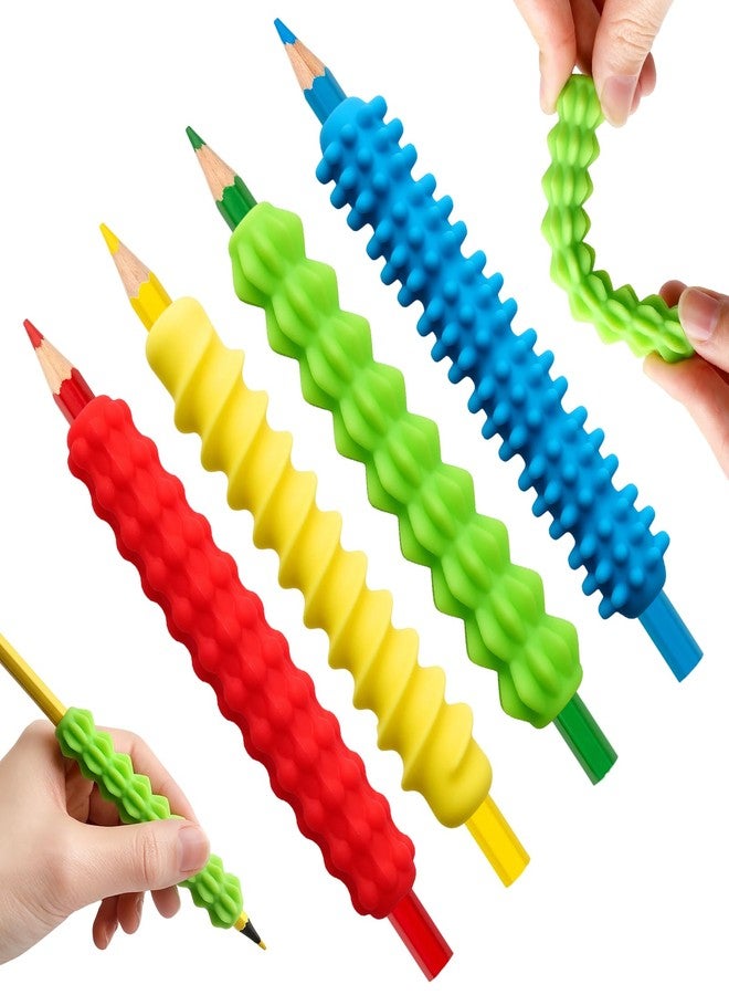 LUSTRIB 4 Pcs Textured Silicone Pencil Grips, Sensory Fidget Pencil Sleeves for Adults, ADHD & Autism Anxiety Relief Tools for Classroom & Home - Image 1