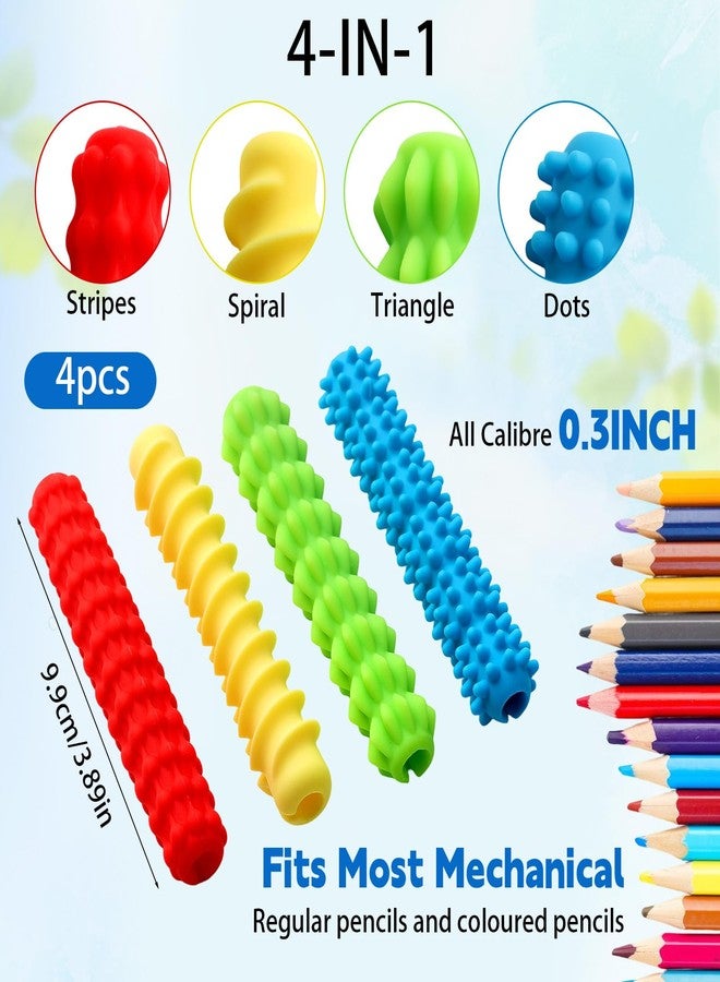 LUSTRIB 4 Pcs Textured Silicone Pencil Grips, Sensory Fidget Pencil Sleeves for Adults, ADHD & Autism Anxiety Relief Tools for Classroom & Home - Image 2