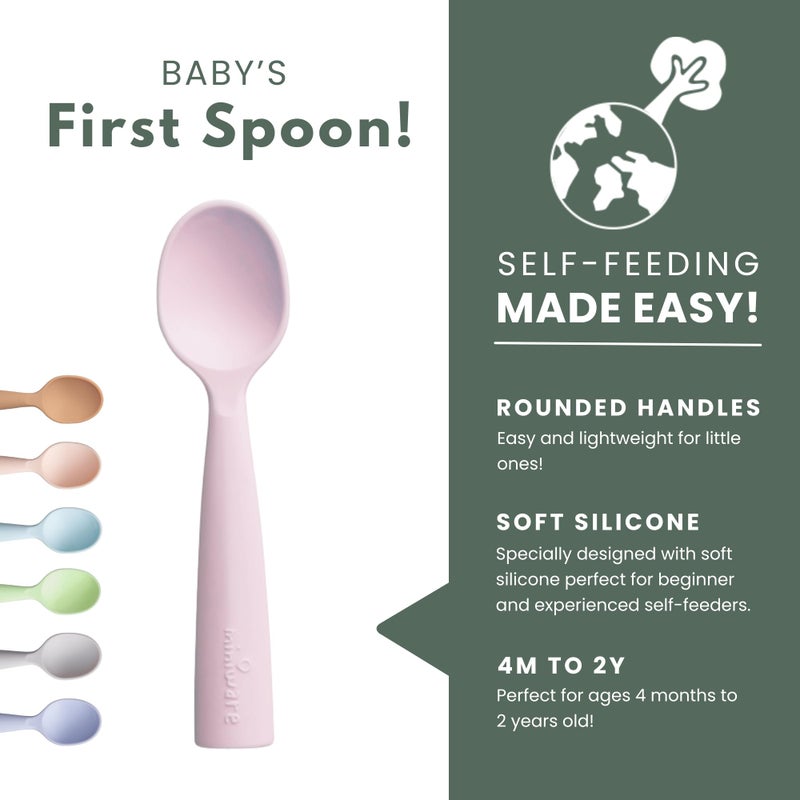 Miniware Silicone Baby Spoon for Training - BPA Free Baby Utensils - Baby Spoons Self Feeding 6 Months | 100% Food Grade Silicone - Modern & Dishwasher Safe Toddler Spoons (Cotton Candy and Toffee) - Image 2