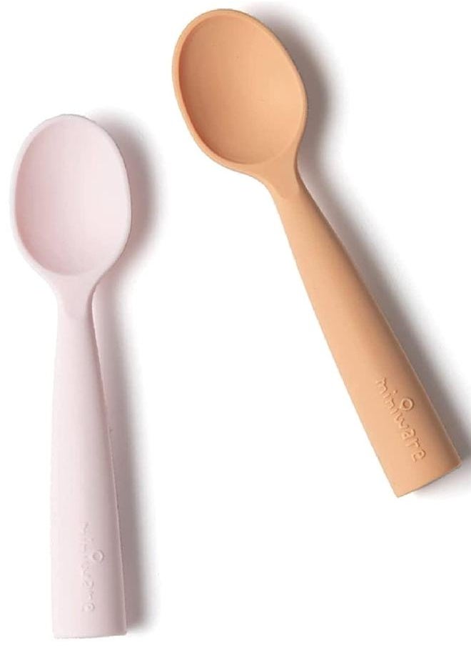 Miniware Miniware Training Spoon Cutlery Set with Case for Baby Toddler Kids - Promotes Self Feeding | 100% Food Grade Silicone | BPA Free | Modern & Durable Design | Dishwasher Safe (Cotton Candy and Toffee)  - Image 1
