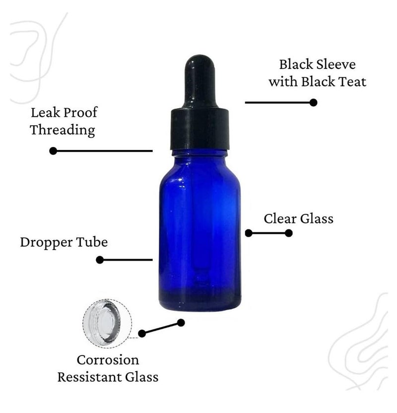 VOW 15 ML Blue Round Empty Glass Bottle Glass Dropper Black Ring Silicone Black Teat Refillable Reusable Leak Proof for Essential Oils PerfumesPack of 9 - Image 3
