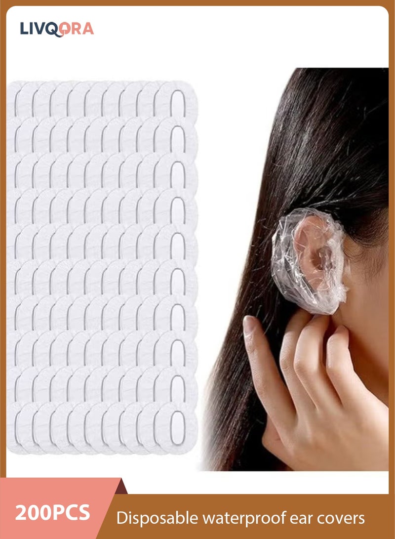 LIVQORA 200pcs Disposable Ear Protectors Waterproof Ear Covers Plastic Shower Ear Protector Caps for Bathing Accessories Ear Cover Caps for Hair Dye Spa Salon - Image 1