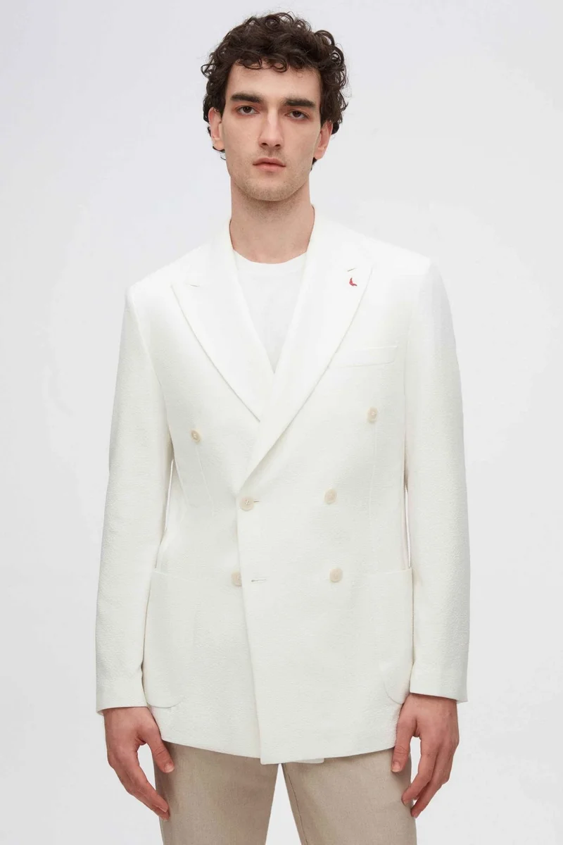 دي أس دامات Slim Fit Ecru Dobby Fabric Jacket 2HC04VH02488M