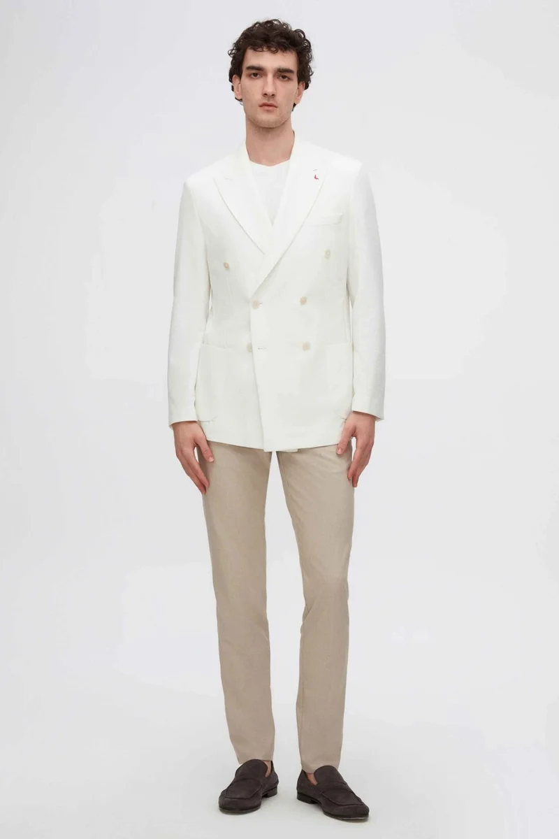 دي أس دامات Slim Fit Ecru Dobby Fabric Jacket 2HC04VH02488M
