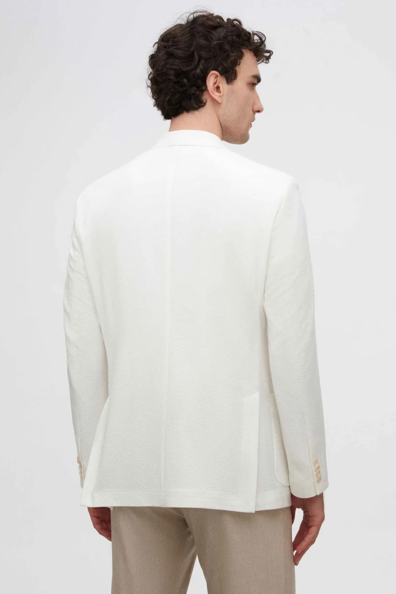 دي أس دامات Slim Fit Ecru Dobby Fabric Jacket 2HC04VH02488M