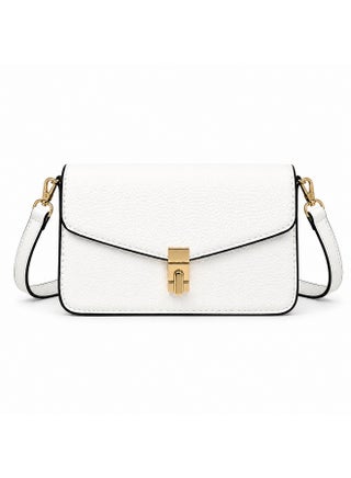 Elegant small women's leather shoulder bag with a gold metal clasp