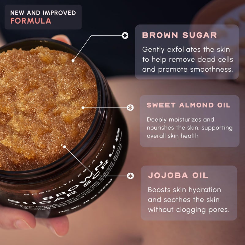 Brooklyn Botany سكر بني من بروكلين بوتاني - مقشر مرطب للجسم والوجه واليدين والقدمين - يحارب حب الشباب والخطوط الدقيقة والتجاعيد، هدايا رائعة للنساء والرجال - 10 أوقية - Image 5