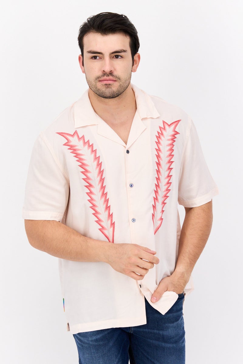 Wrangler Men Regular Fit Embroidered Short Sleeve Casual Shirts, Light Pink Combo - Image 1