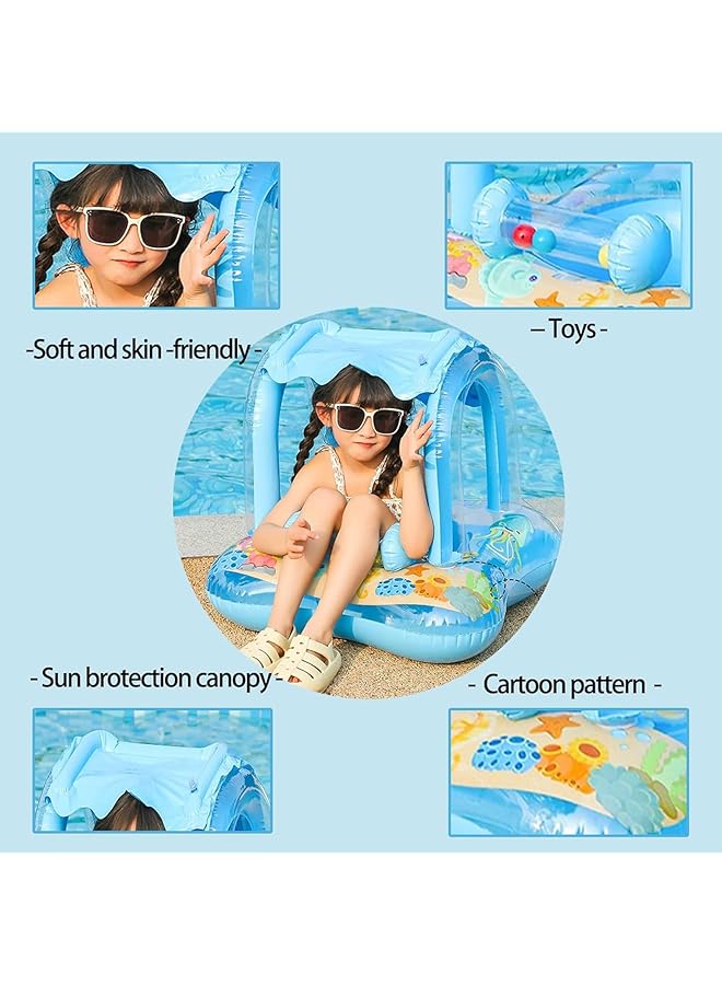 لينجي عوامة سباحة للأطفال مع مظلة وحلقة سباحة ومساعد تدريب على السباحة للأطفال الصغار من عمر 3 إلى 36 شهرًا - Image 2