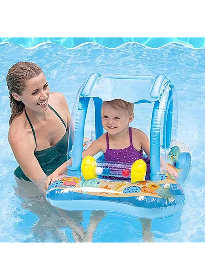 لينجي عوامة سباحة للأطفال مع مظلة وحلقة سباحة ومساعد تدريب على السباحة للأطفال الصغار من عمر 3 إلى 36 شهرًا - Image 5