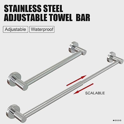 Honmein Towel Bar - Adjustable 304 Stainless Steel Towel Holder for Bathroom (11.8inch-22.6inch) Sturdy and Rustproof Wall Mounted Towel Rack for Bathroom Accessories, Silver… - Image 2