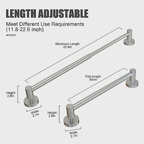 Honmein Towel Bar - Adjustable 304 Stainless Steel Towel Holder for Bathroom (11.8inch-22.6inch) Sturdy and Rustproof Wall Mounted Towel Rack for Bathroom Accessories, Silver… - Image 3