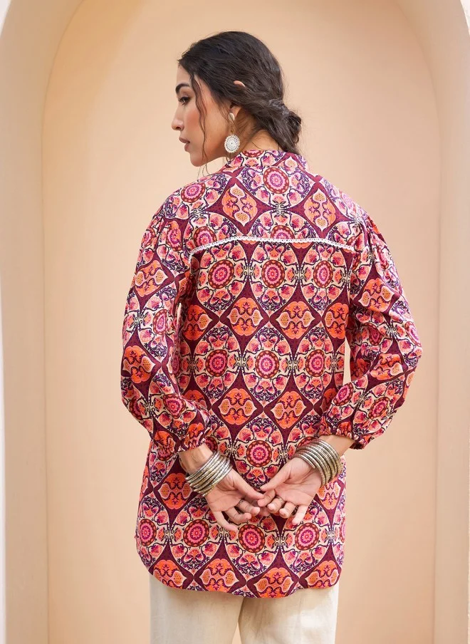 SASSAFRAS Floral Printed Pleated Kurti for Women