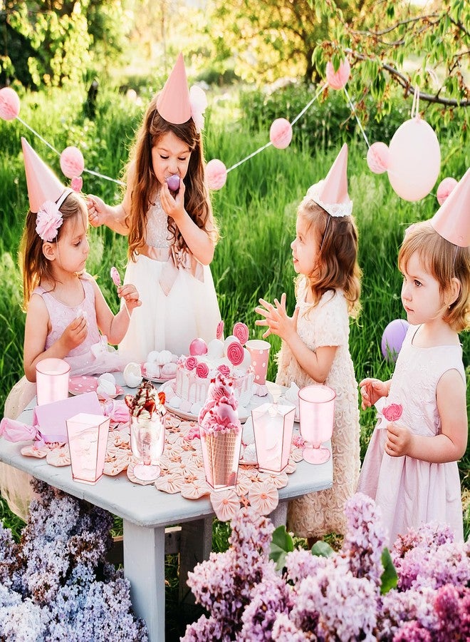 Funnymoom 100 Pcs Dessert Cups with Spoons Mini Clear Plastic Dessert Parfait Cup Round Goblet Square Glasses Plastic Spoons for Fruit Ice Cream Cake Wedding Bridal Shower Party Supplies (Pink) - Image 2