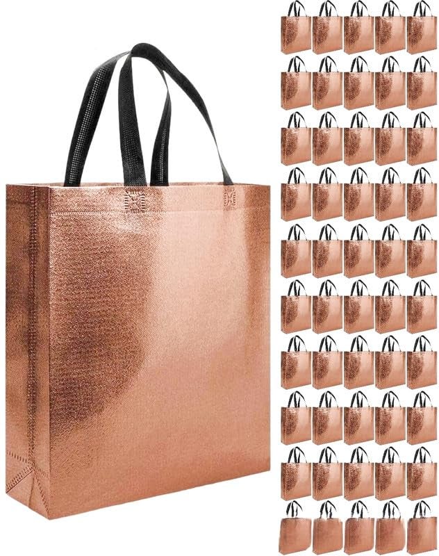 Evafly Gift Bag Medium Size Pack of 50 : L13 x W12 x D4 inch|Resuable Non-Woven Shiny Metallic Laminated|Haldi Return Gifts, Jute Bags for Return Gift,Return Gift For Birthday - Copper - Image 1