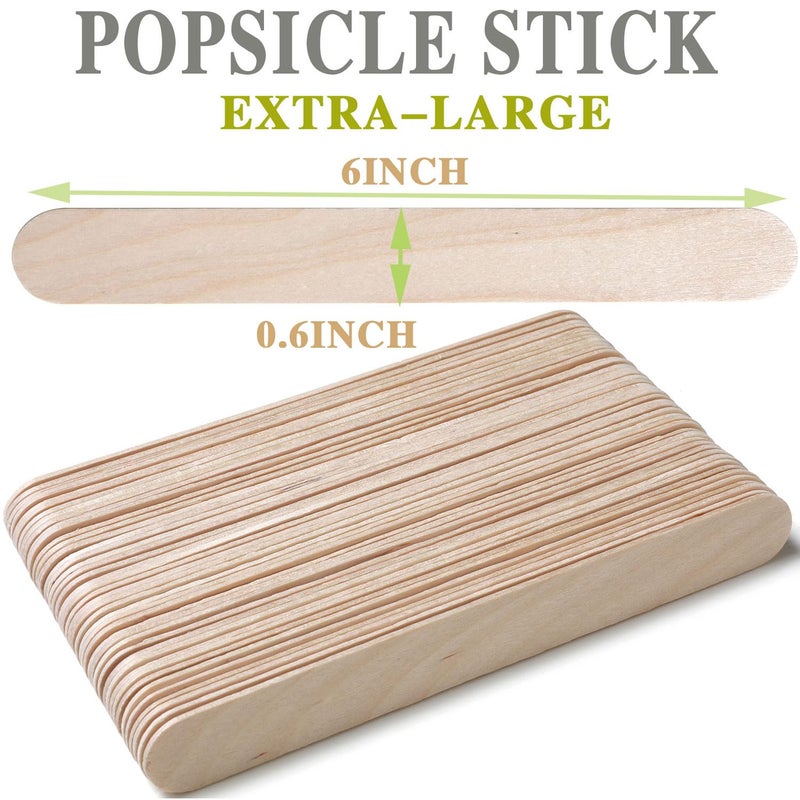 Borogo 150 Pcs Craft Sticks Ice Cream Sticks, Borogo 6" x 3/4" Sticks Natural Wood Popsicle Craft Sticks Treat Sticks Ice Pop Sticks for DIY Crafts - Image 2