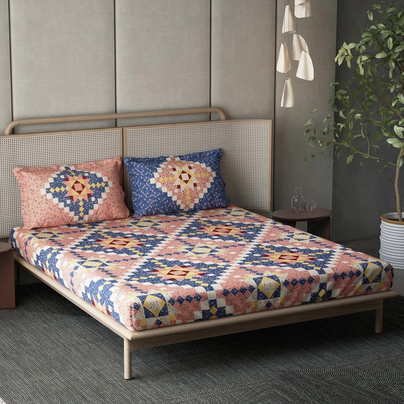 DDECOR Live beautiful Ddecor Pack of 1 Countryside Collection 100 Cotton Queen Bedsheet with 2 Pillow Covers Orange 