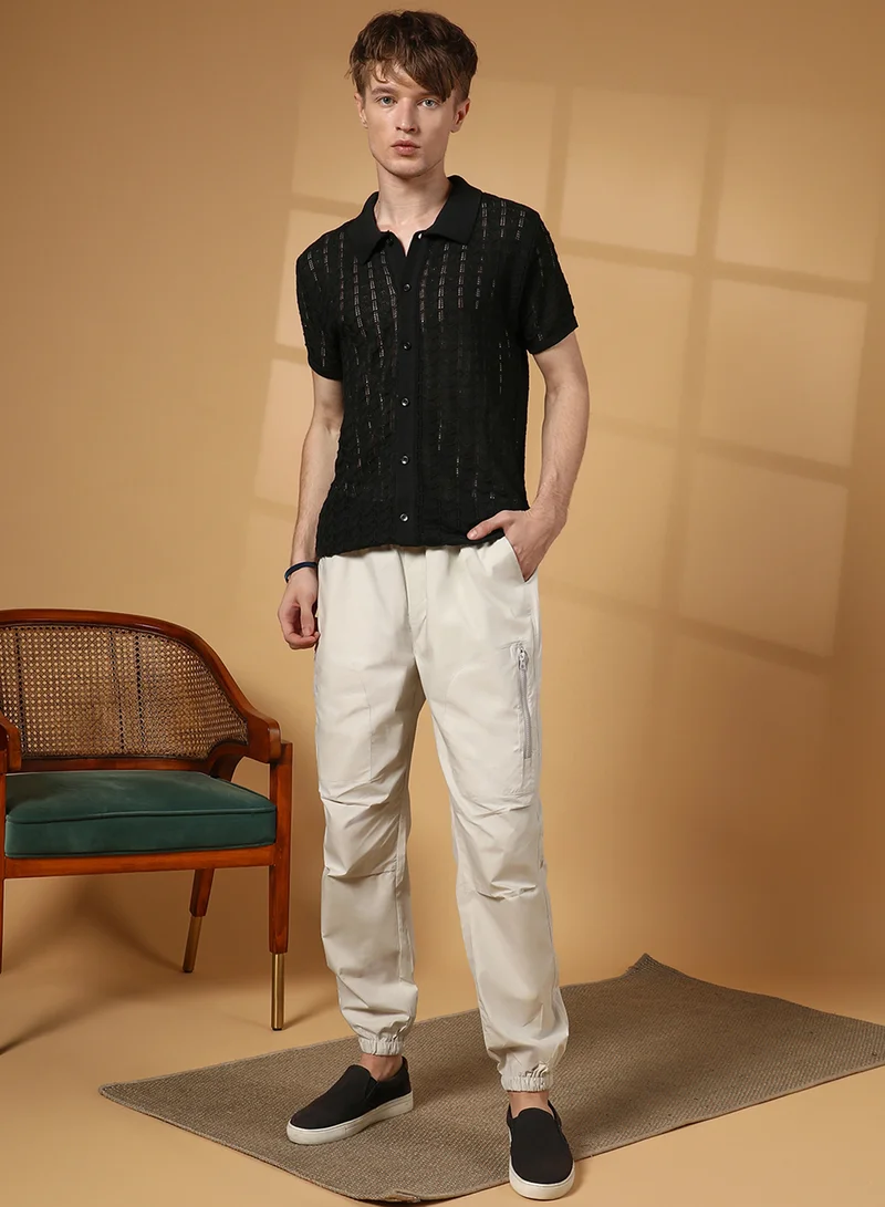 كامبوس سوترا Men's Onyx Black Spear-Knit Slim-Fit Shirt