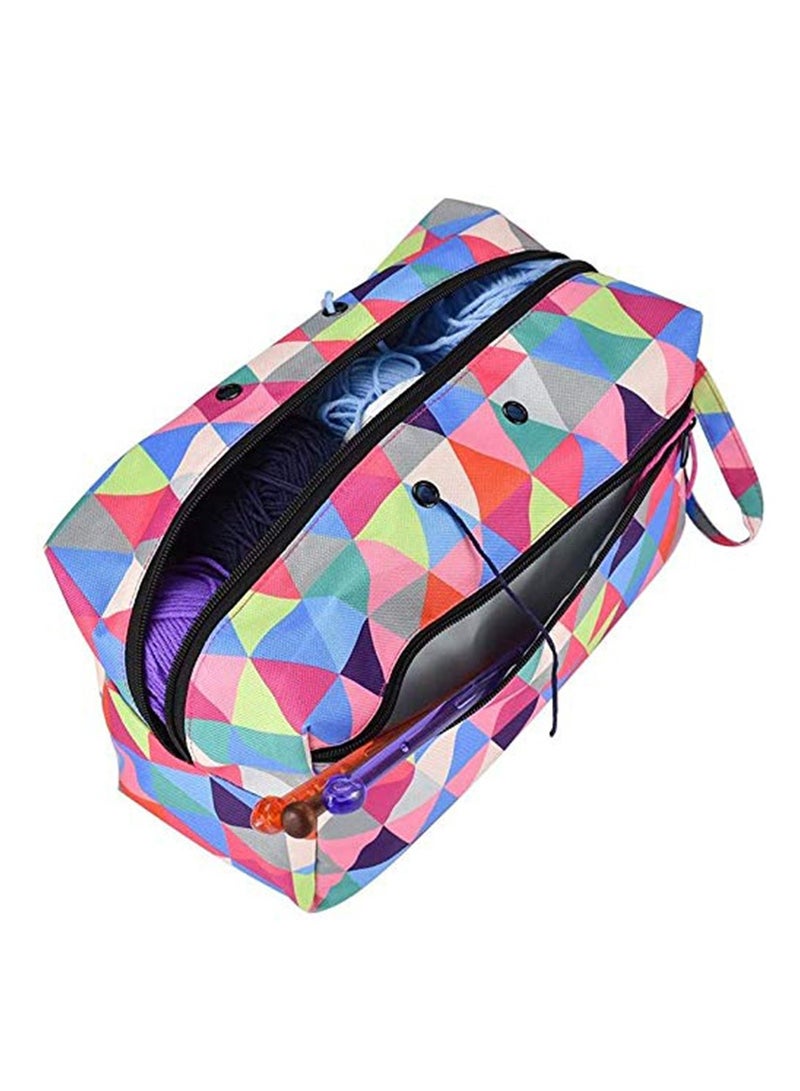 حقيبة كروشيه محمولة بسحاب وجيوب، منظم خيوط أنيق للحياكة، أدوات كروشيه، تخزين الصوف والإبر - Image 2