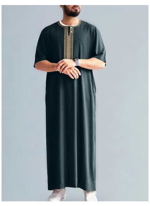 Embroidered men's robe side pocket
