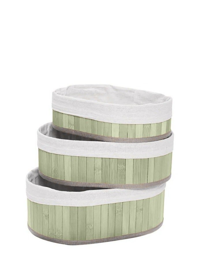 Bamboo Storage Basket Set of 3  with Fabric Liner - oily green - Image 1
